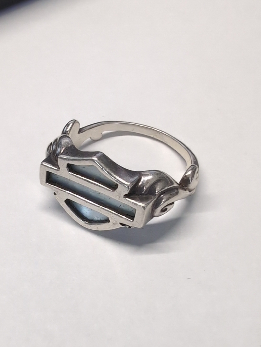 Harley Davidson Sterling Shield Ring W/ Mother Of Pearl Shell Inlay - Picture 12 of 12